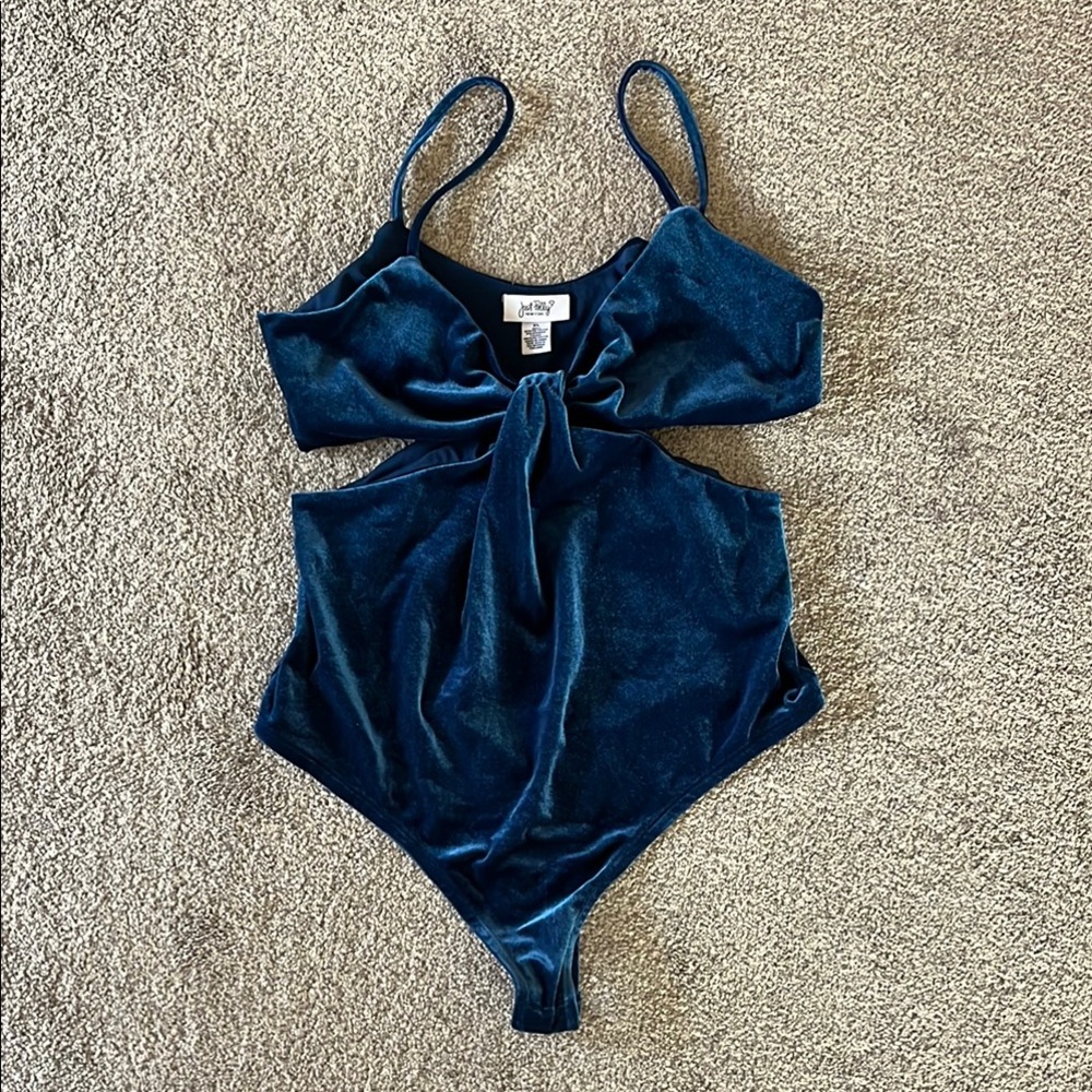 Just Polly Blue Velvet Bodysuit